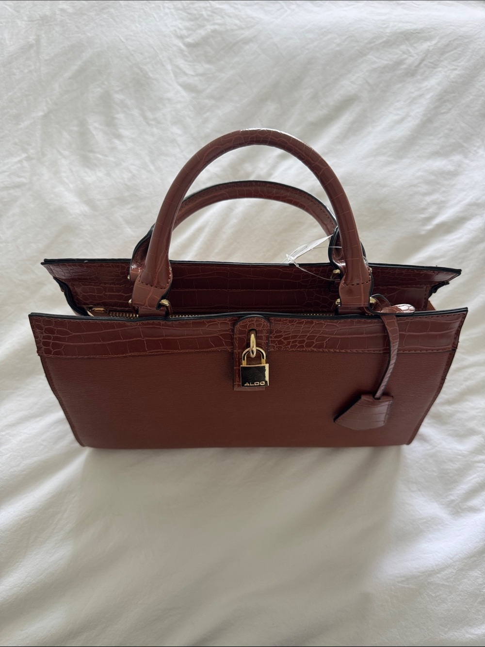 NWT Aldo Taunn Croc-Trim Top-Handle Satchel Hand Bag Purse in Rust - Picture 4 of 13